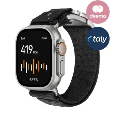Aulumu G03 Titanium Alloy Mag Buckle Nylon Strap For Apple Watch 42/44/45/46/49mm - Black